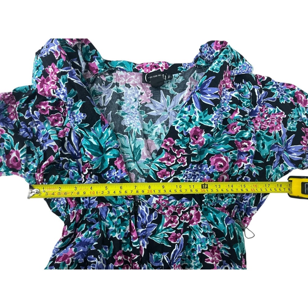 Crazy 4 U Womens Romper L Vintage Floral Short‎ Sleeve Tropical Summer Hippie - Picture 8 of 14